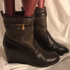 Tory Burch Brown Leather Wedge Boots Booties 8.5